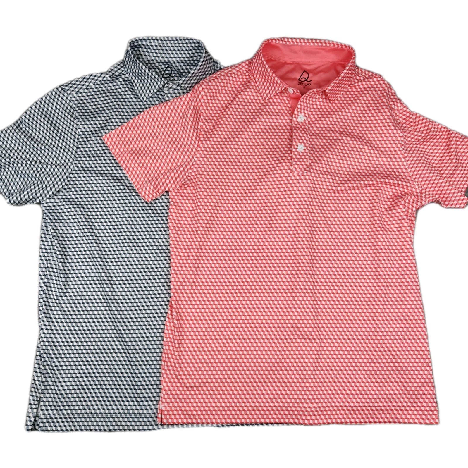 Deolax Men's Golf Polo Shirts Size Small Geometric Pattern Red Black Lot Of 2